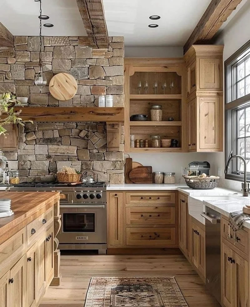 Luxury stone backsplash idea