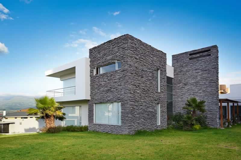 modern mansion stone facade