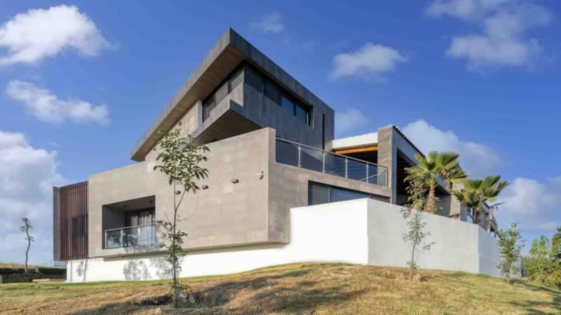 modern mansion stone facade