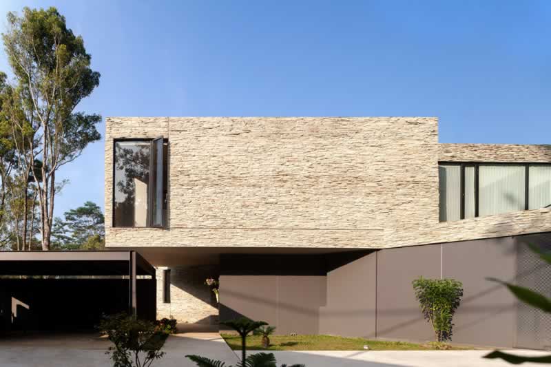 modern mansion stone facade