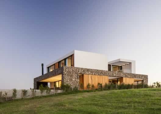 modern mansion stone facade